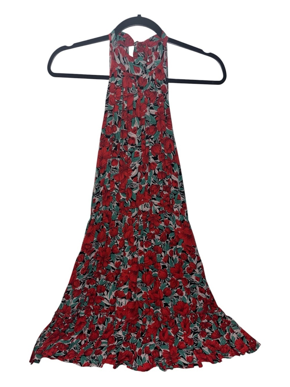 Floral Halter Mini Dress in Red Small